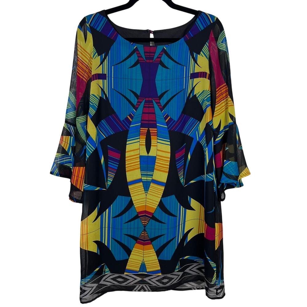 Sheer Multicolor Flutter Sleeve Dress Women’s Large Made in USA